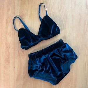 Teal velvet bikini lingerie set